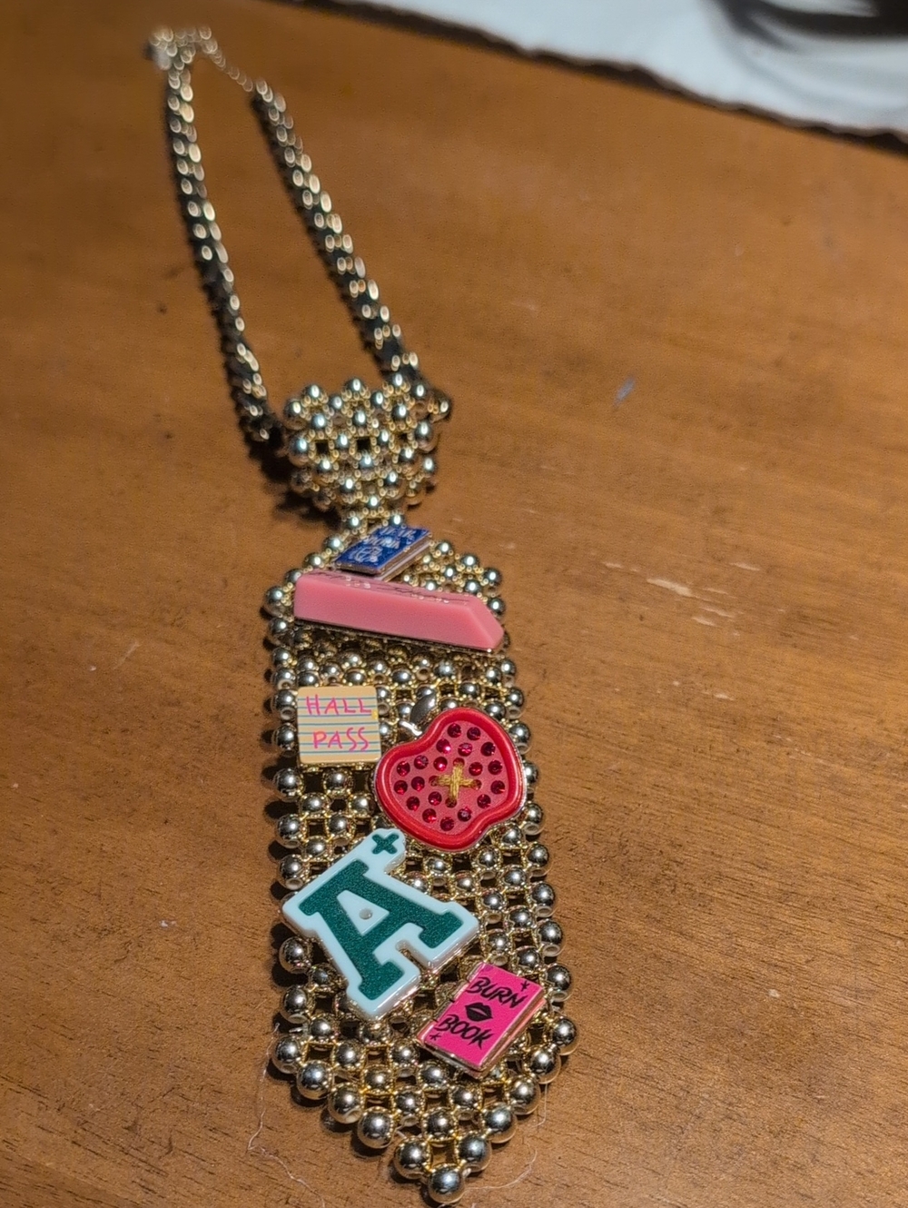 Betsey Johnson Tiw Gold Tone Charm Pendant Necklace with Pink and Green Accents